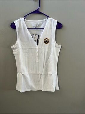 Women's Denver Nuggets WEAR by Erin Andrews White Rib-Knit Henley Tank Top